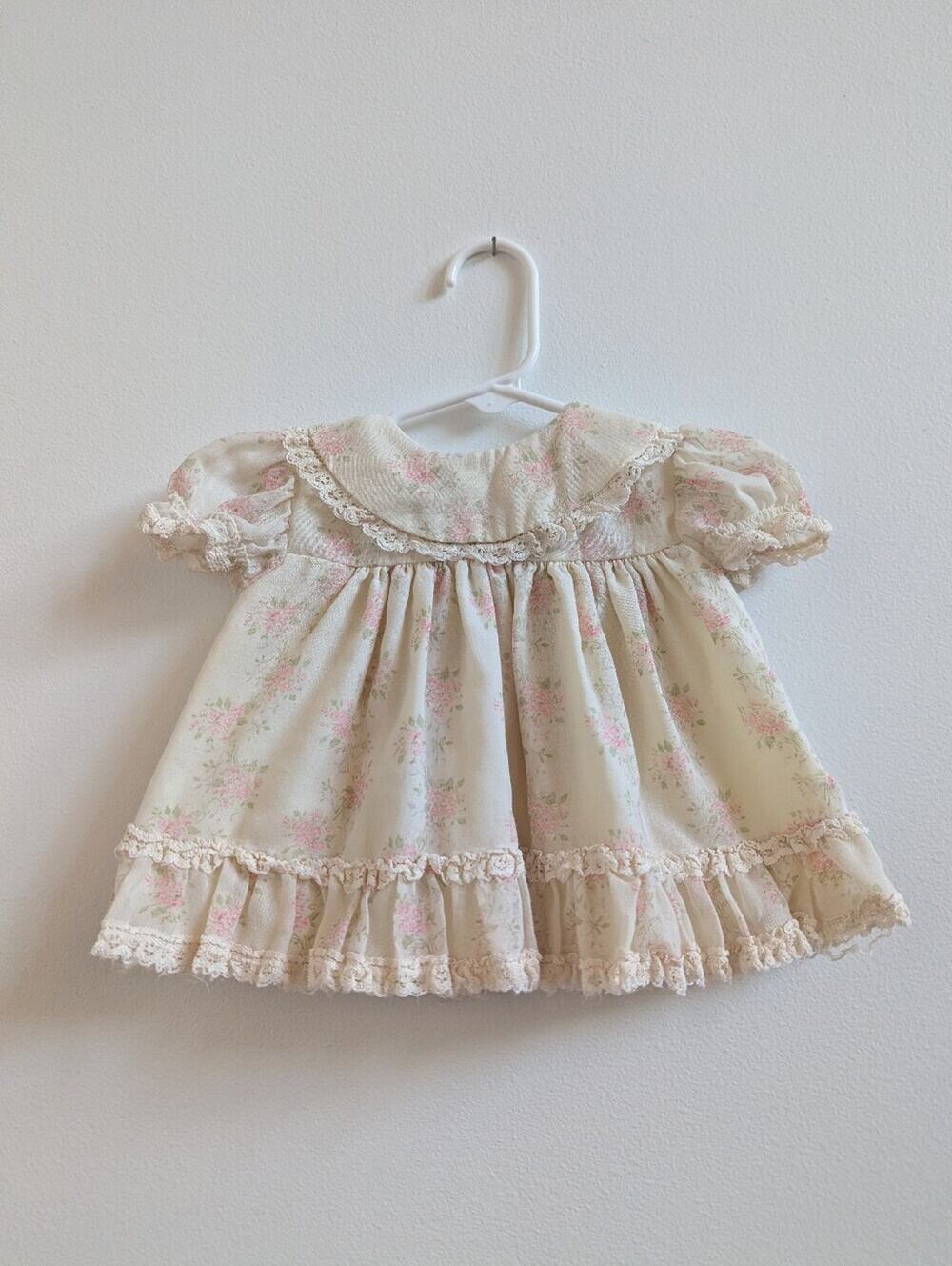 Vtg Bryan Dress 6m Cream Floral Lace Girly